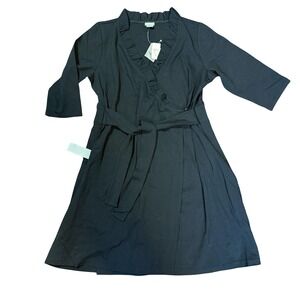 Ann Taylor Black Ruffle Wrap Dress 3/4 Sleeve Size 18 Capsule Wardrobe Career